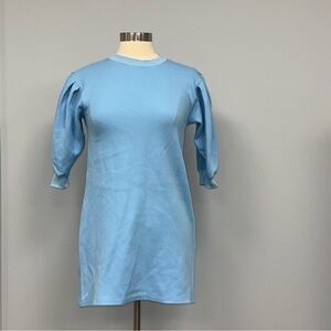 Addison Bay Short Puff Sleeve Pullover Terry Sweatshirt Dress XS Baby Blue
